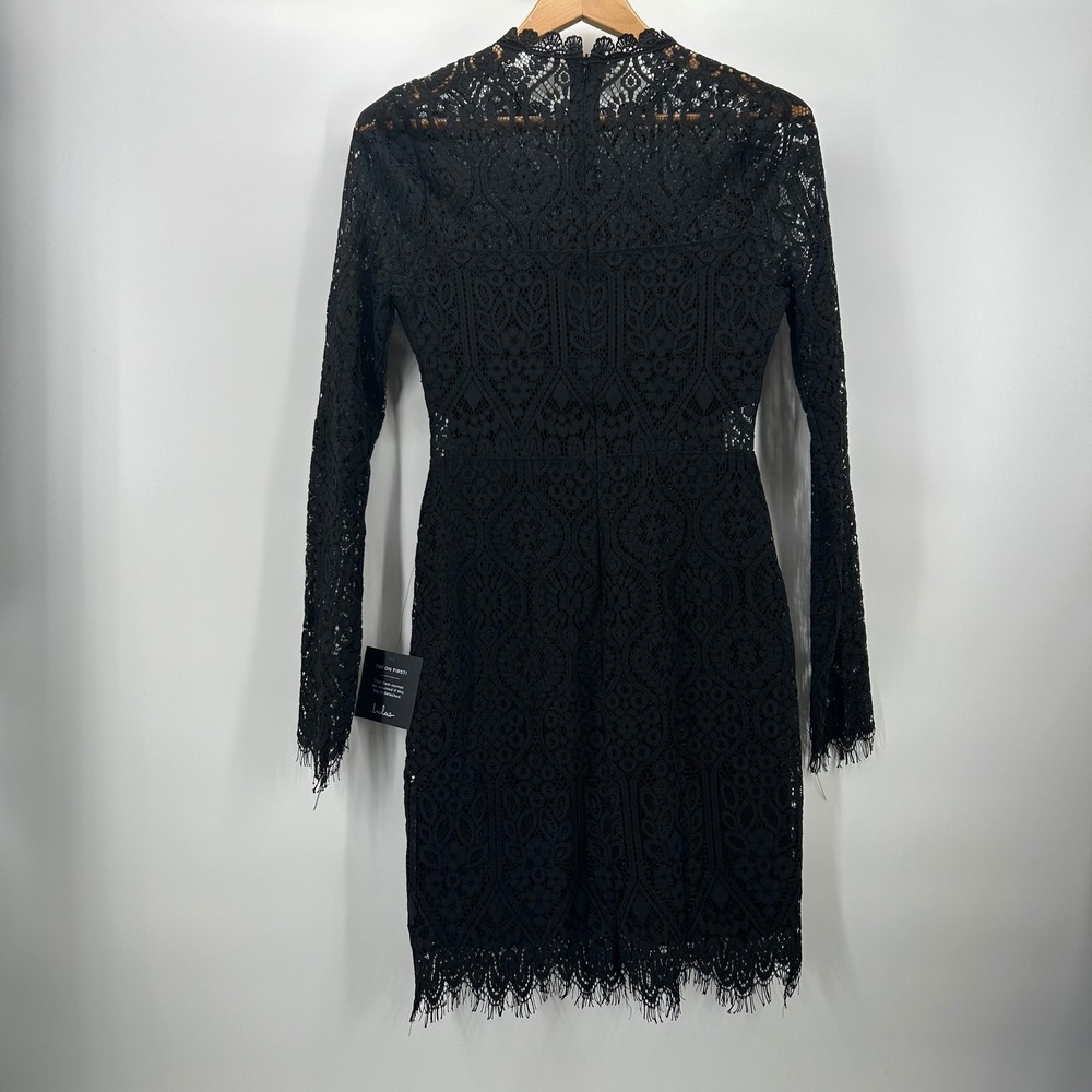 Lulus Lace Mini Dress Womens Small Black Long Sleeve Mock Neck NWT Cocktail